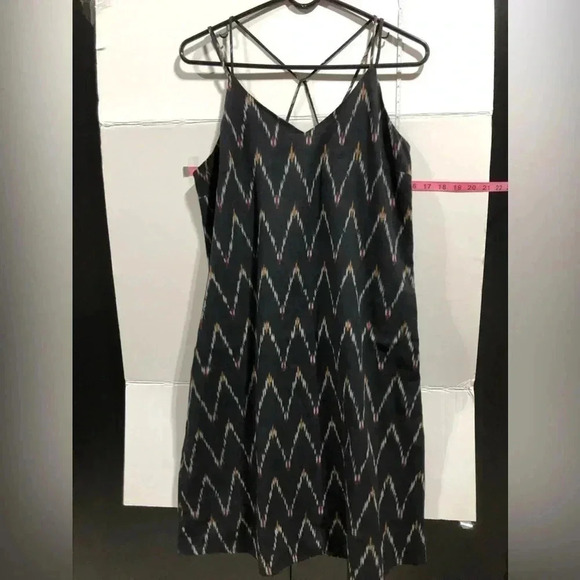 LOFT Strappy X-back V-neck, Lined,Side Zipper,black pattern Summer midi - Picture 1 of 10